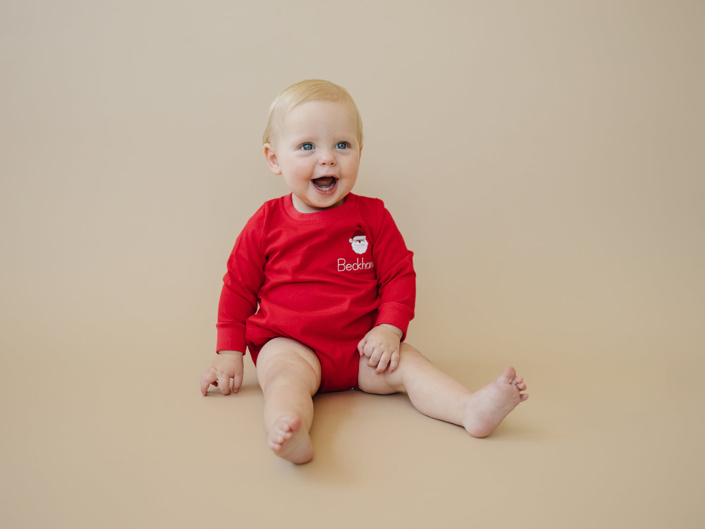 Custom Embroidered Red Christmas Bubble Romper or Tee - Santa