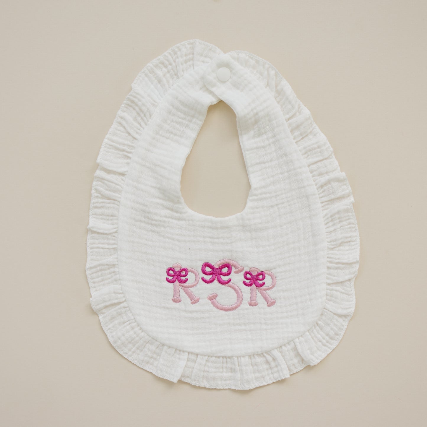 Custom Embroidered Ruffled Muslin Bib - more colors