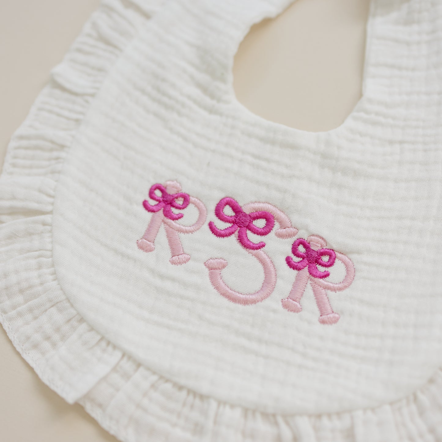 Custom Embroidered Ruffled Muslin Bib - more colors