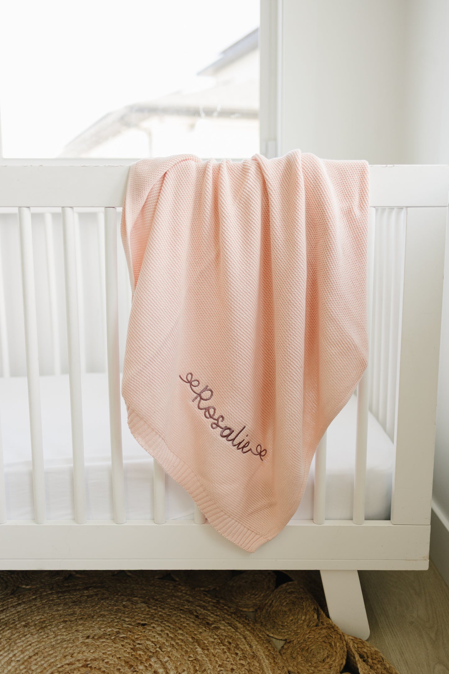 Custom Embroidered Knit Blanket - Blush Pink