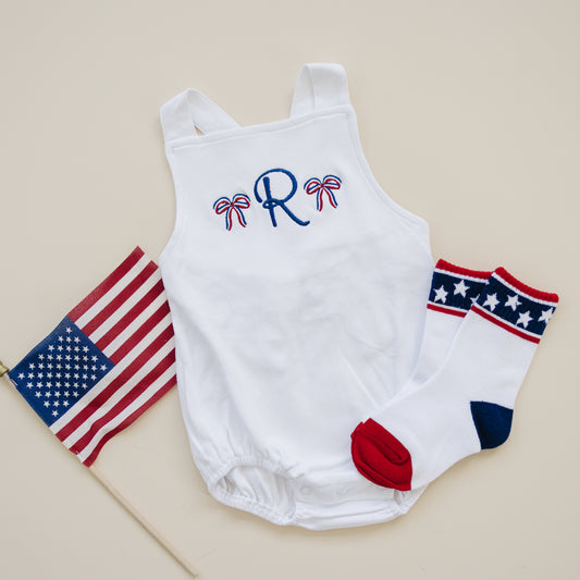 Custom 4th of July Overall Bubble Romper - more colors & pick your design!