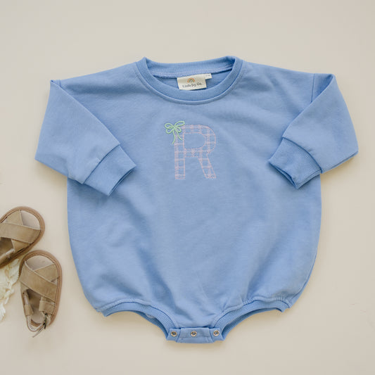 Custom Embroidered Crewneck Sweatshirt or Romper - Light Blue