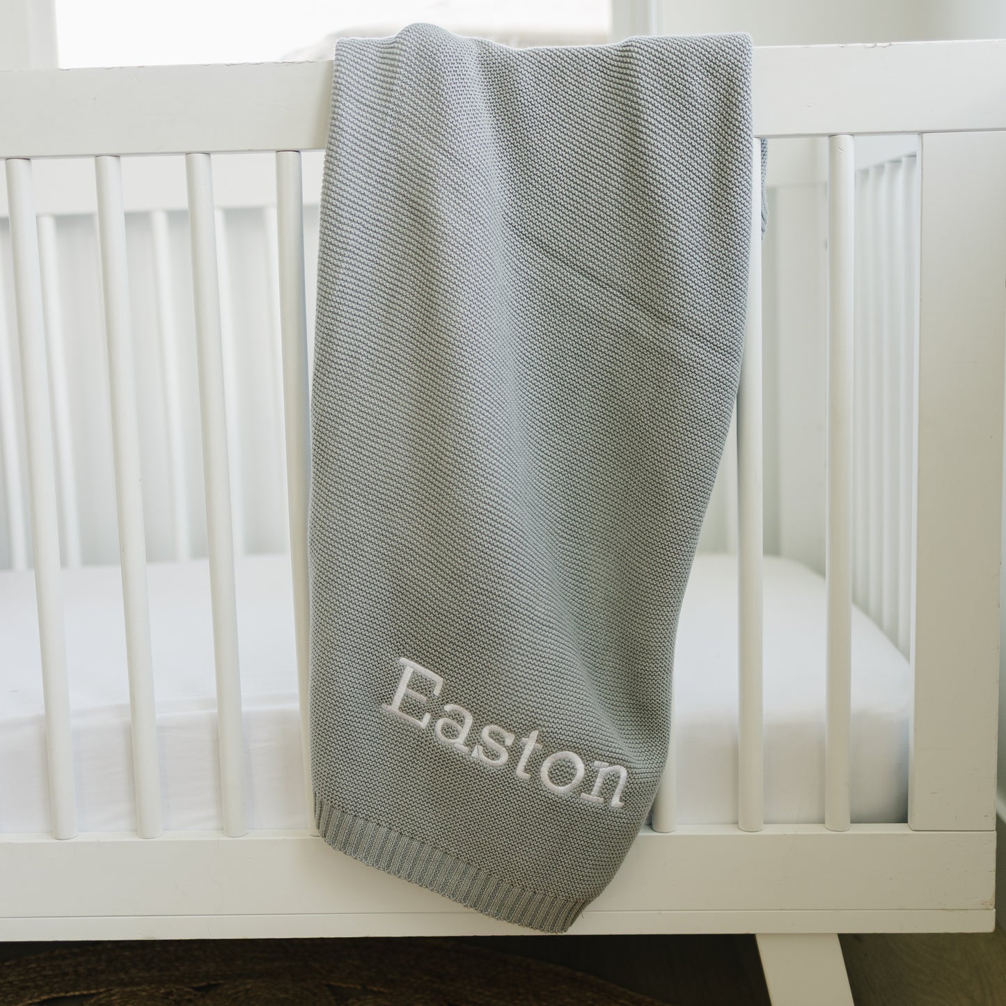 Custom Embroidered Knit Blanket - Blue Gray