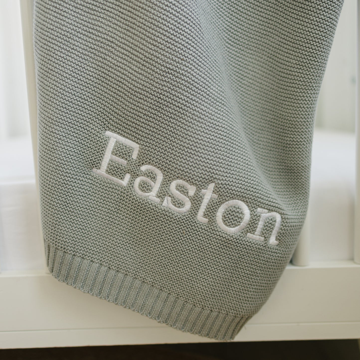 Custom Embroidered Knit Blanket - Blue Gray