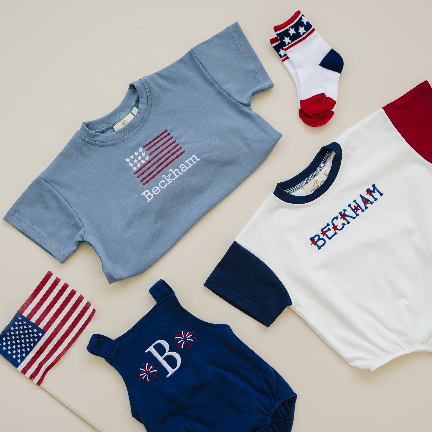 Custom Embroidered Light Blue 4th of July Tee - bow or pick your own design!