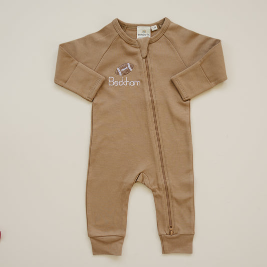 Custom Embroidered Organic Cotton Romper - Football Embroidery