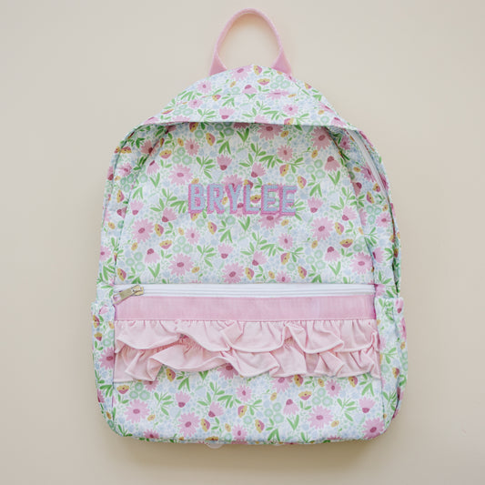 Custom Embroidered Ruffle Floral Backpack