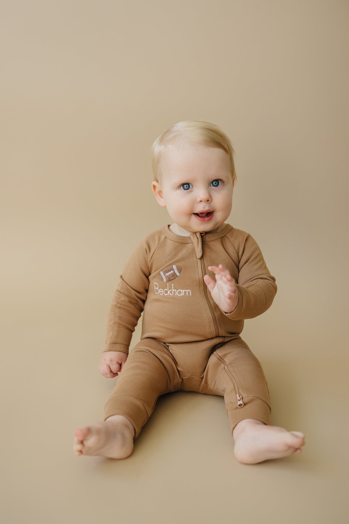 Custom Embroidered Organic Cotton Romper - Football Embroidery