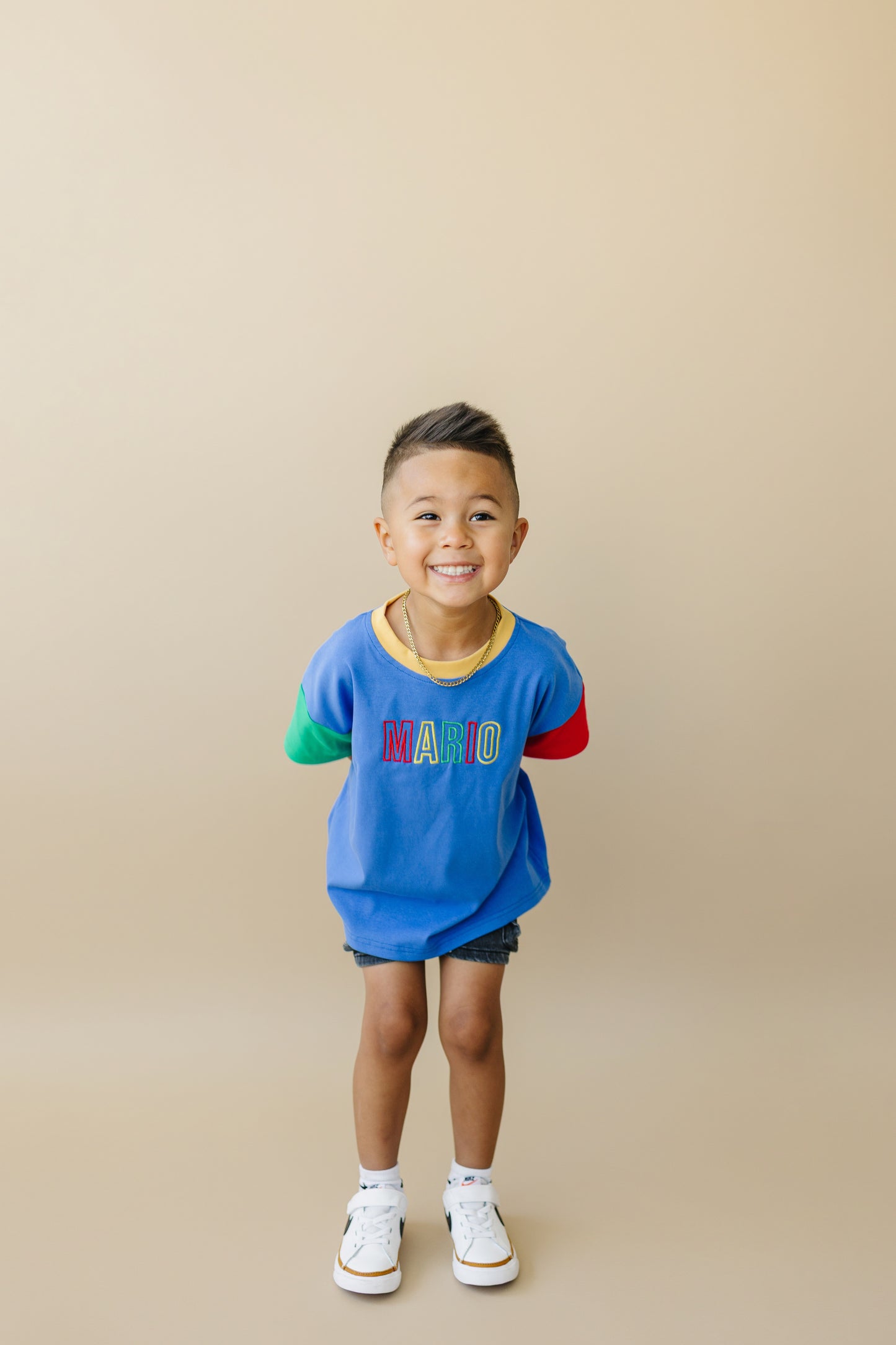 Custom Embroidered 90s Colorblock Tee and Biker Shorts Set