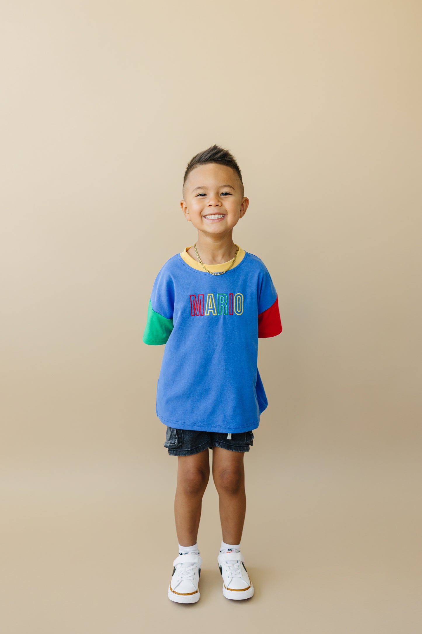 Custom Embroidered 90s Colorblock Tee and Biker Shorts Set
