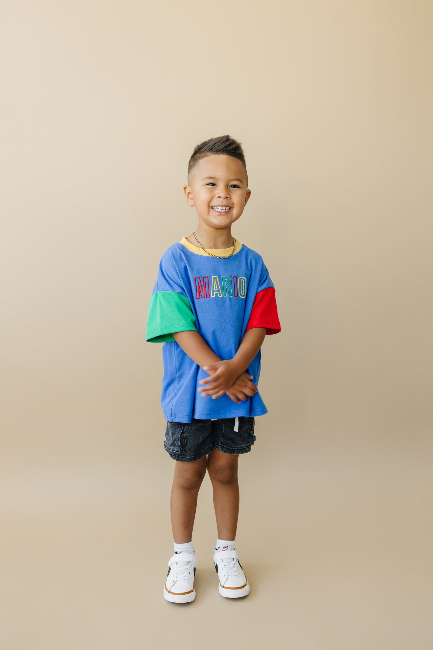 Custom Embroidered 90s Colorblock Tee and Biker Shorts Set