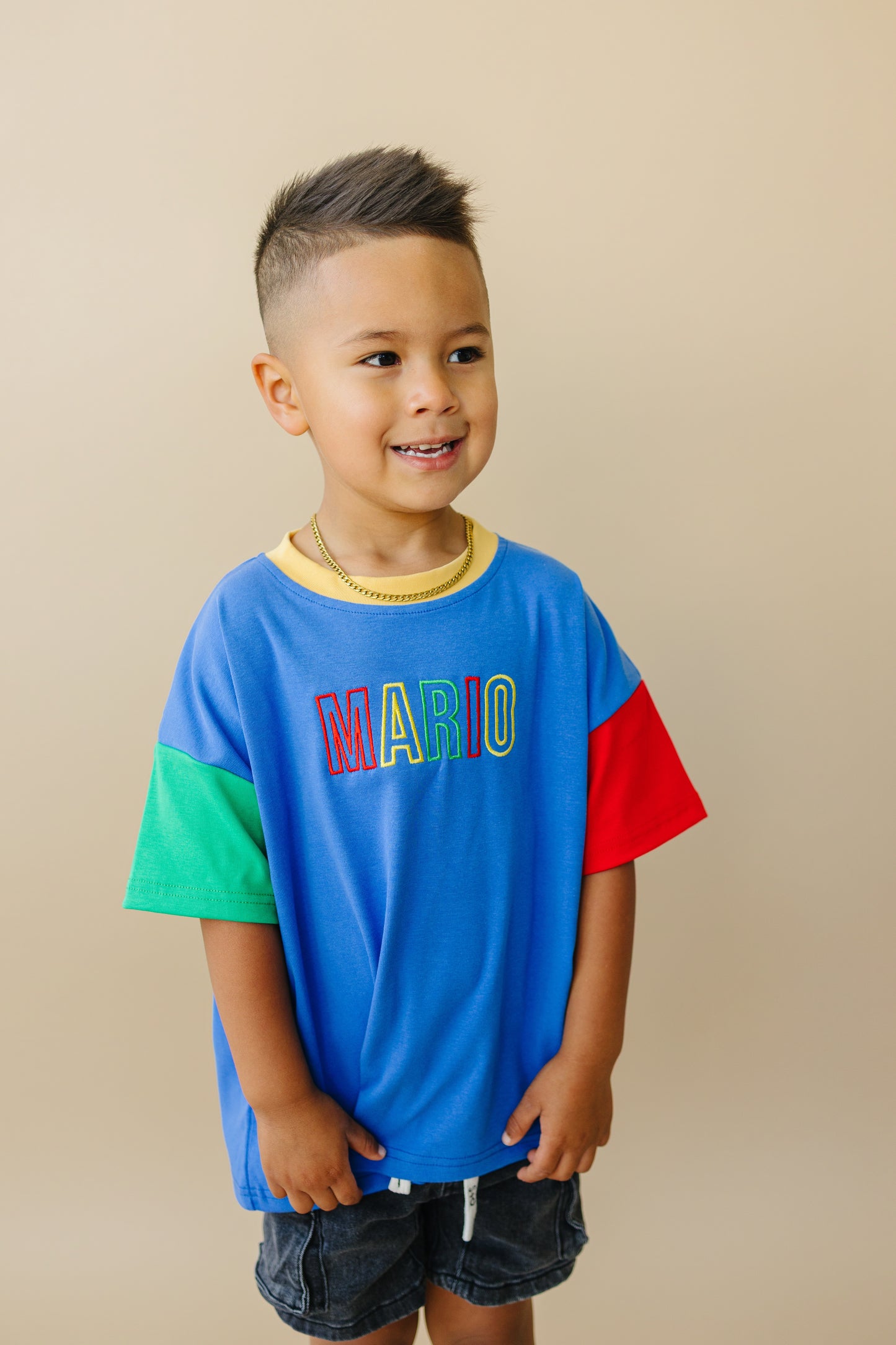 Custom Embroidered 90s Colorblock Tee and Biker Shorts Set