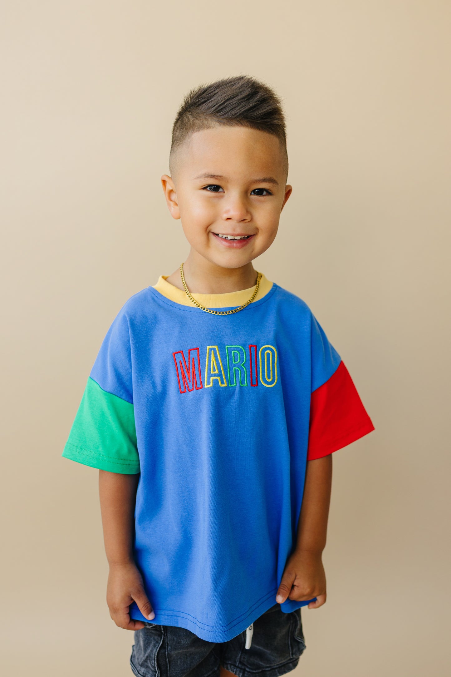 Custom Embroidered 90s Colorblock Tee and Biker Shorts Set