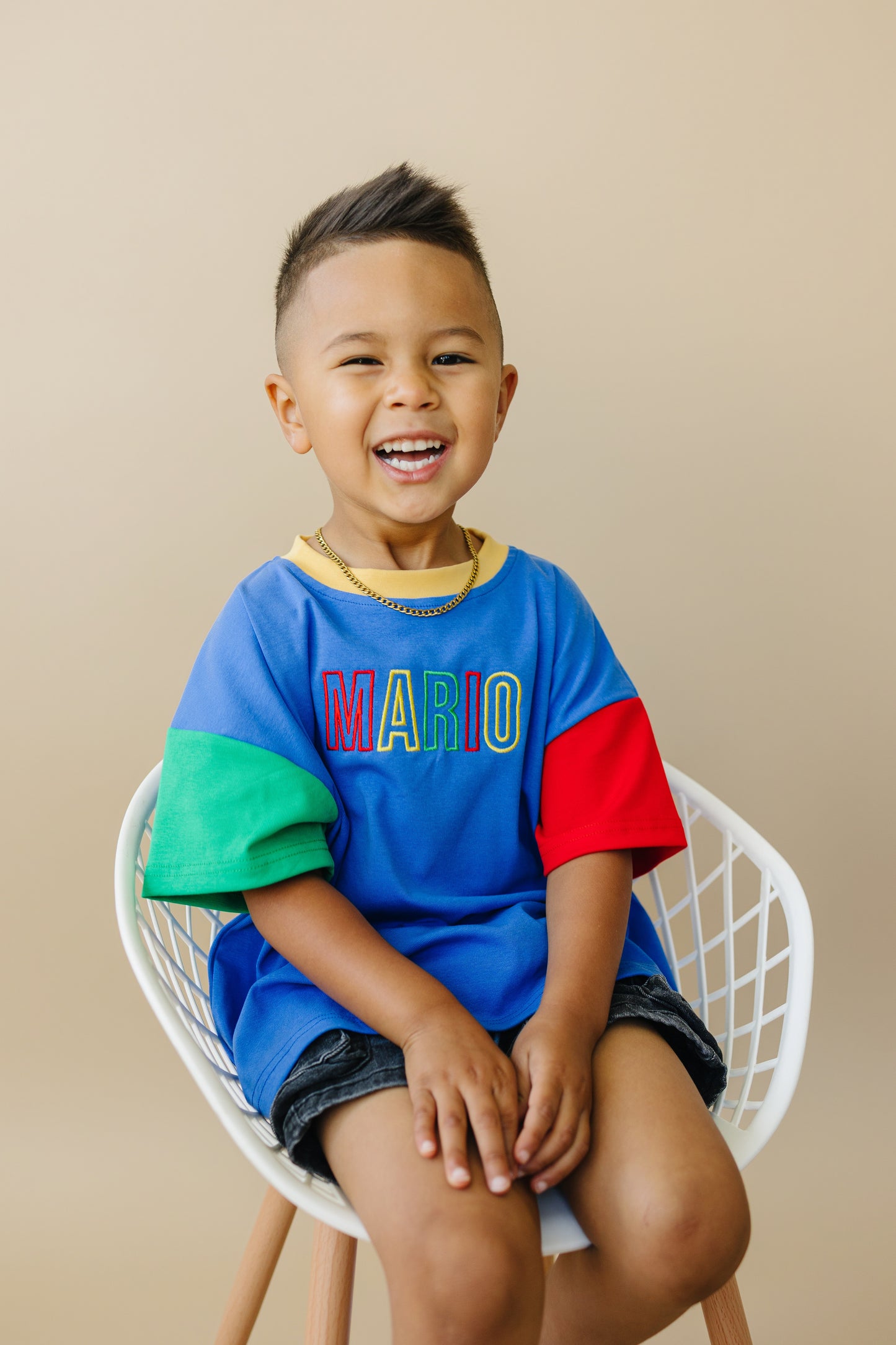 Custom Embroidered 90s Colorblock Tee and Biker Shorts Set