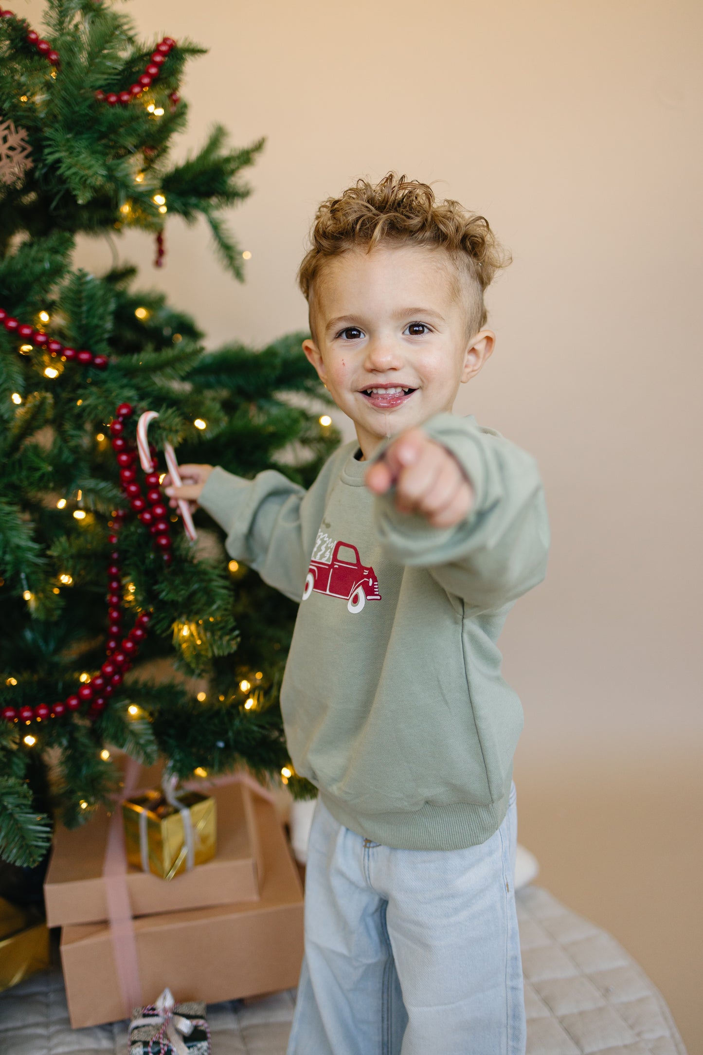 Sweatshirt mit Rundhalsausschnitt und Weihnachtsbaum-Truck