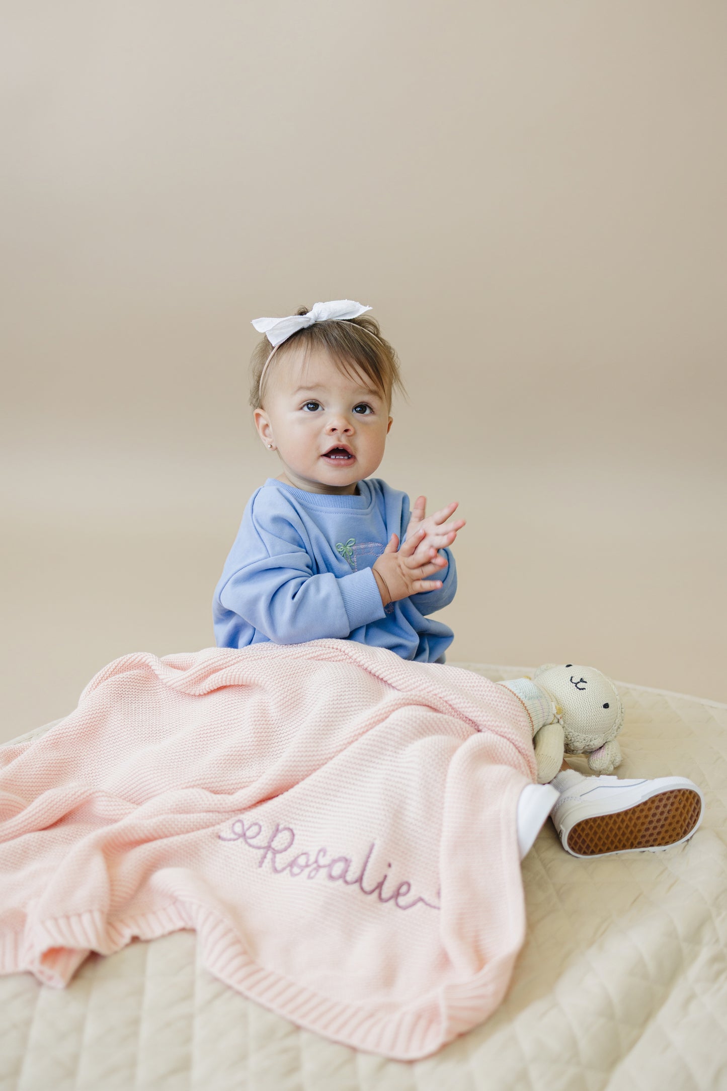 Custom Embroidered Knit Blanket - Blush Pink