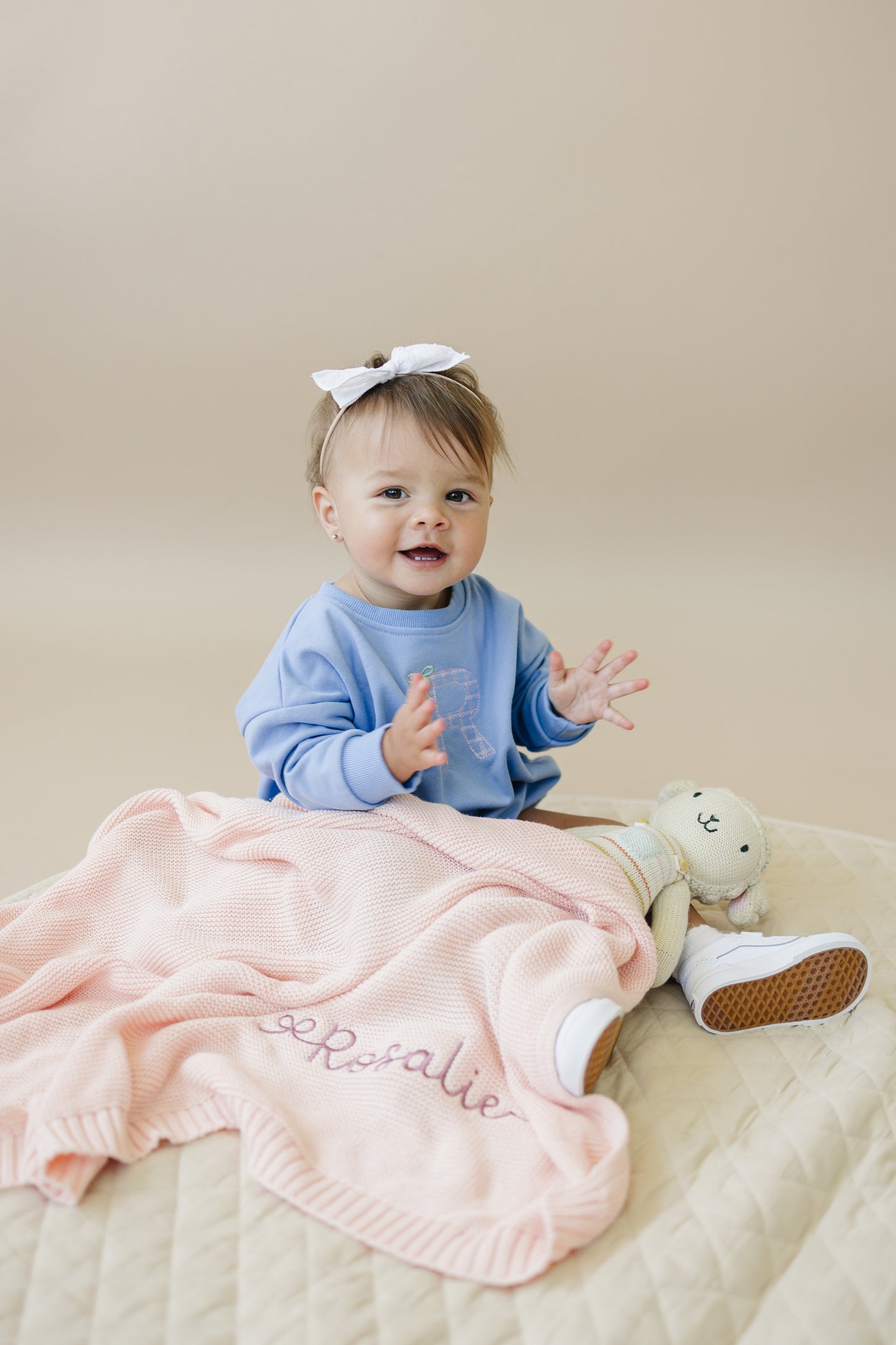 Custom Embroidered Knit Blanket - Blush Pink