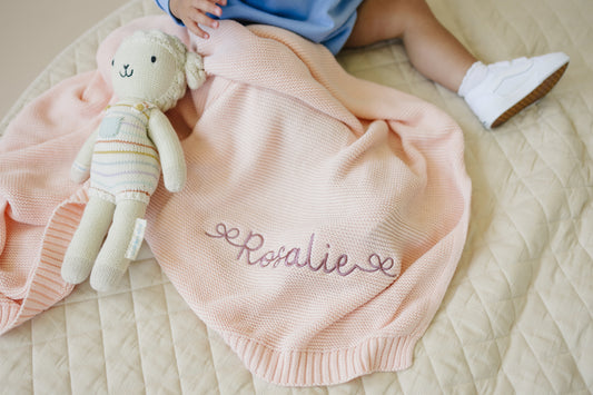 Custom Embroidered Knit Blanket - Blush Pink