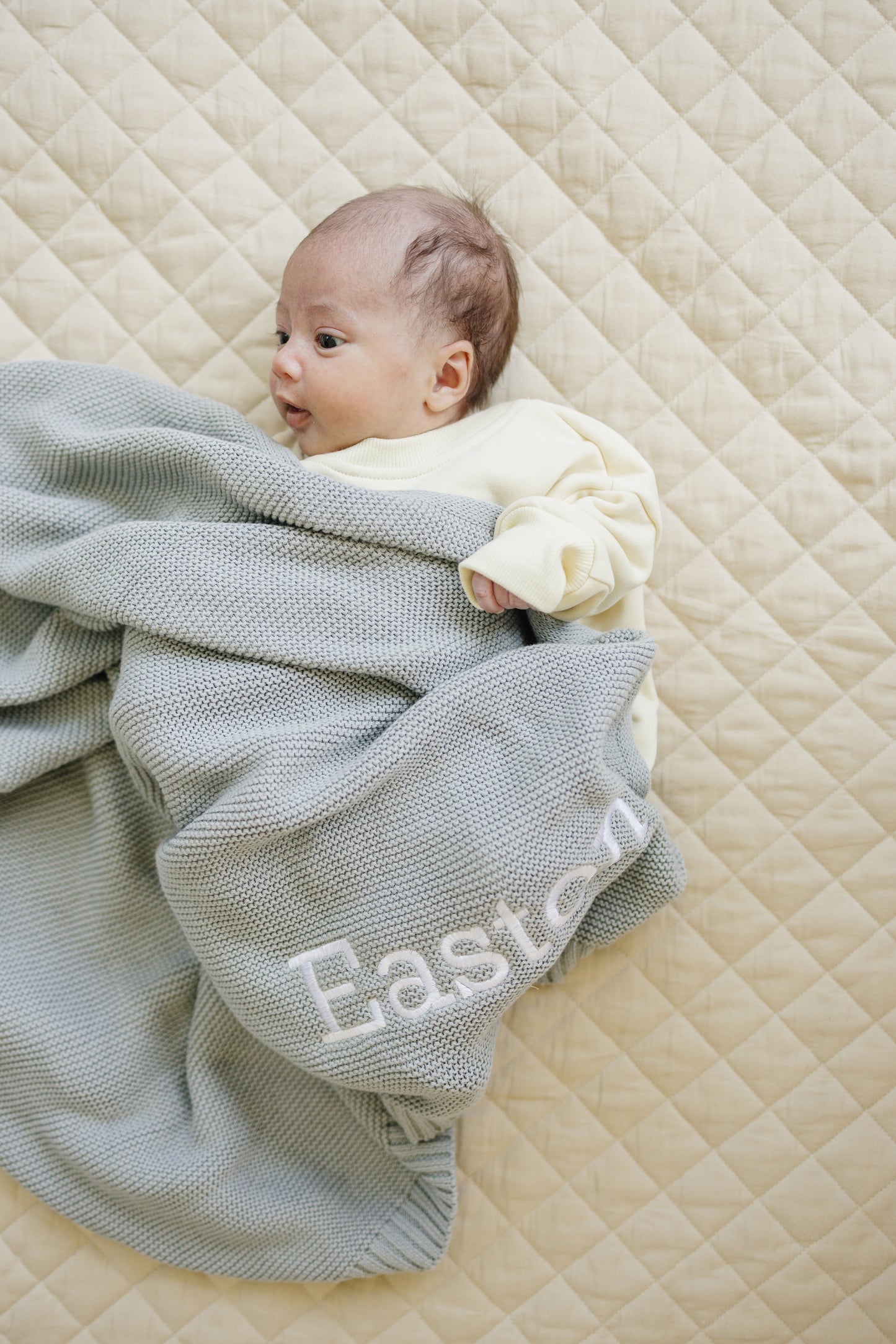 Custom Embroidered Knit Blanket - Blue Gray