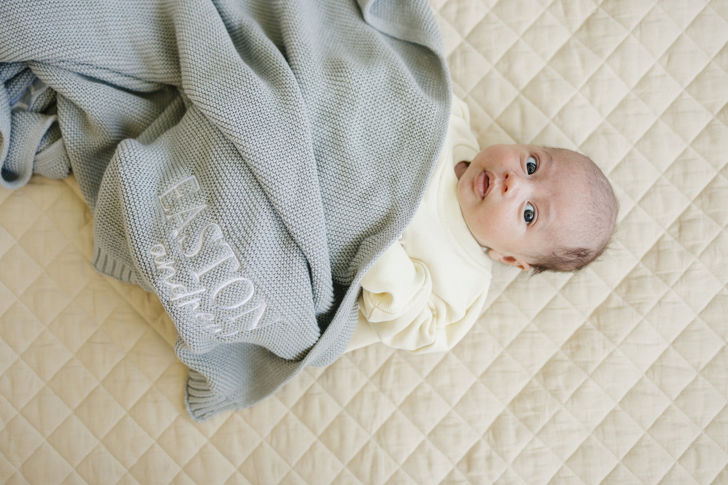 Custom Embroidered Knit Blanket - Blue Gray