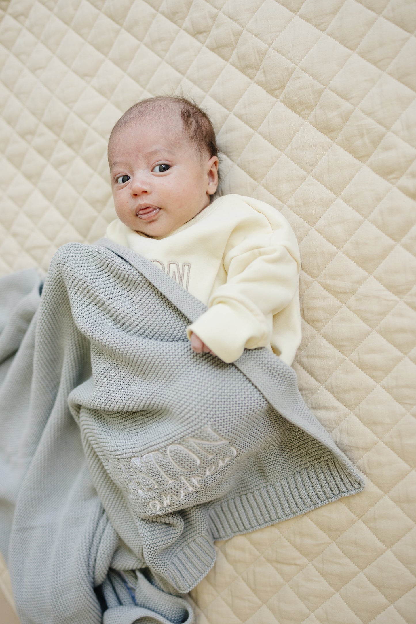Custom Embroidered Knit Blanket - Blue Gray