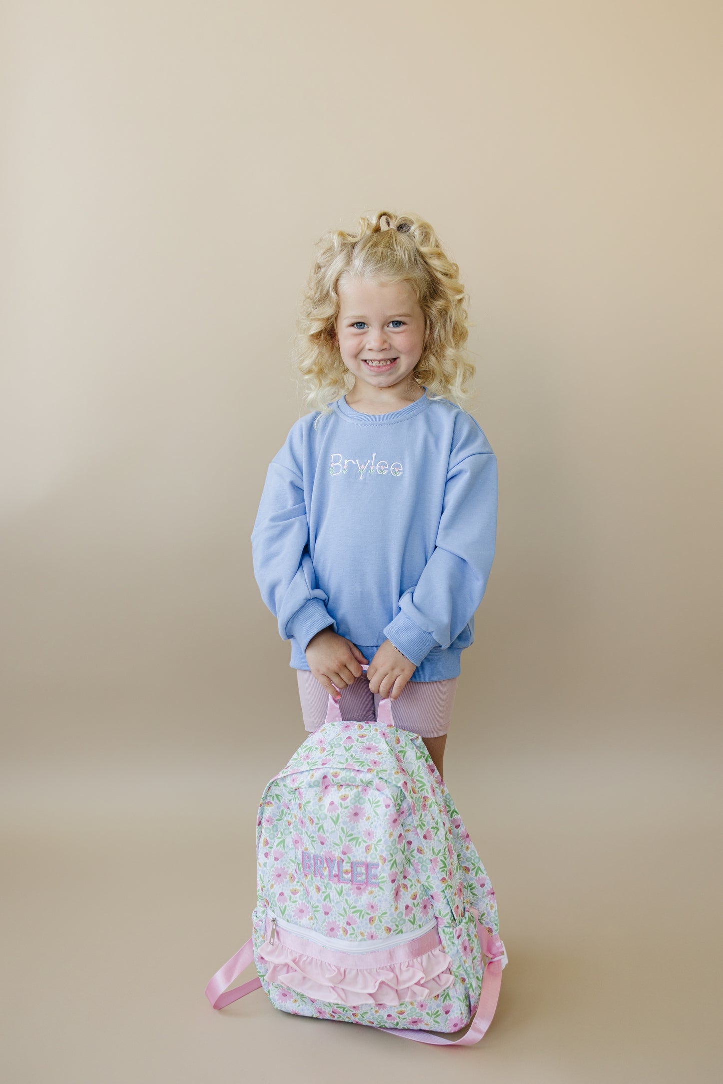 NEW Custom Embroidered Ruffle Floral Backpack