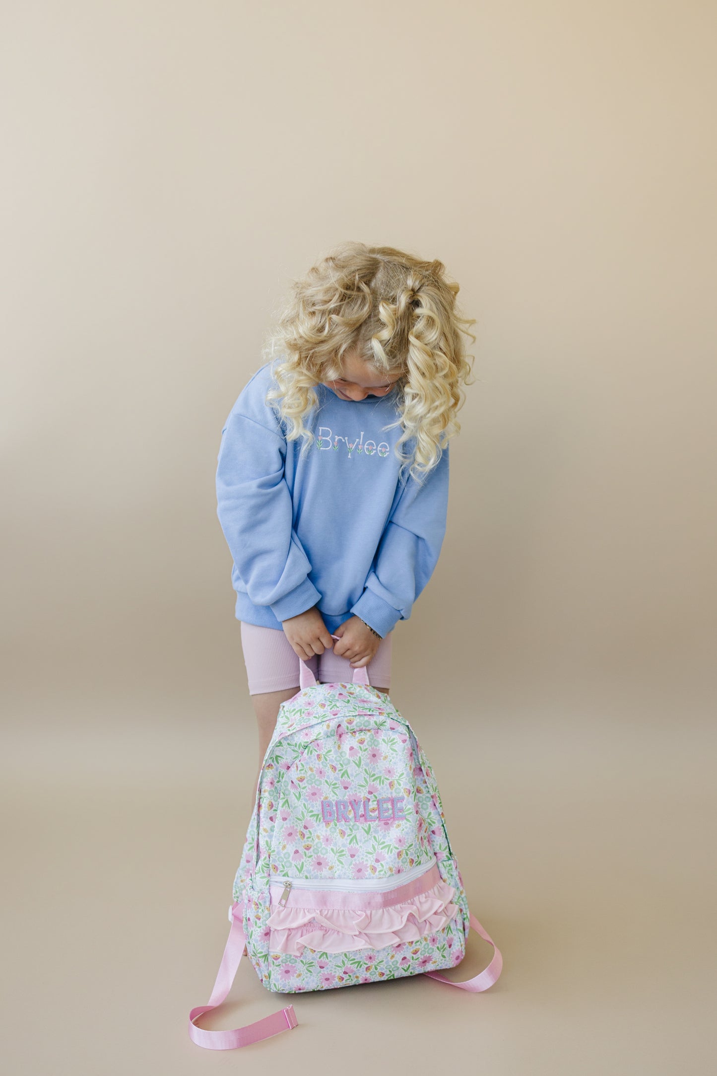 NEW Custom Embroidered Ruffle Floral Backpack