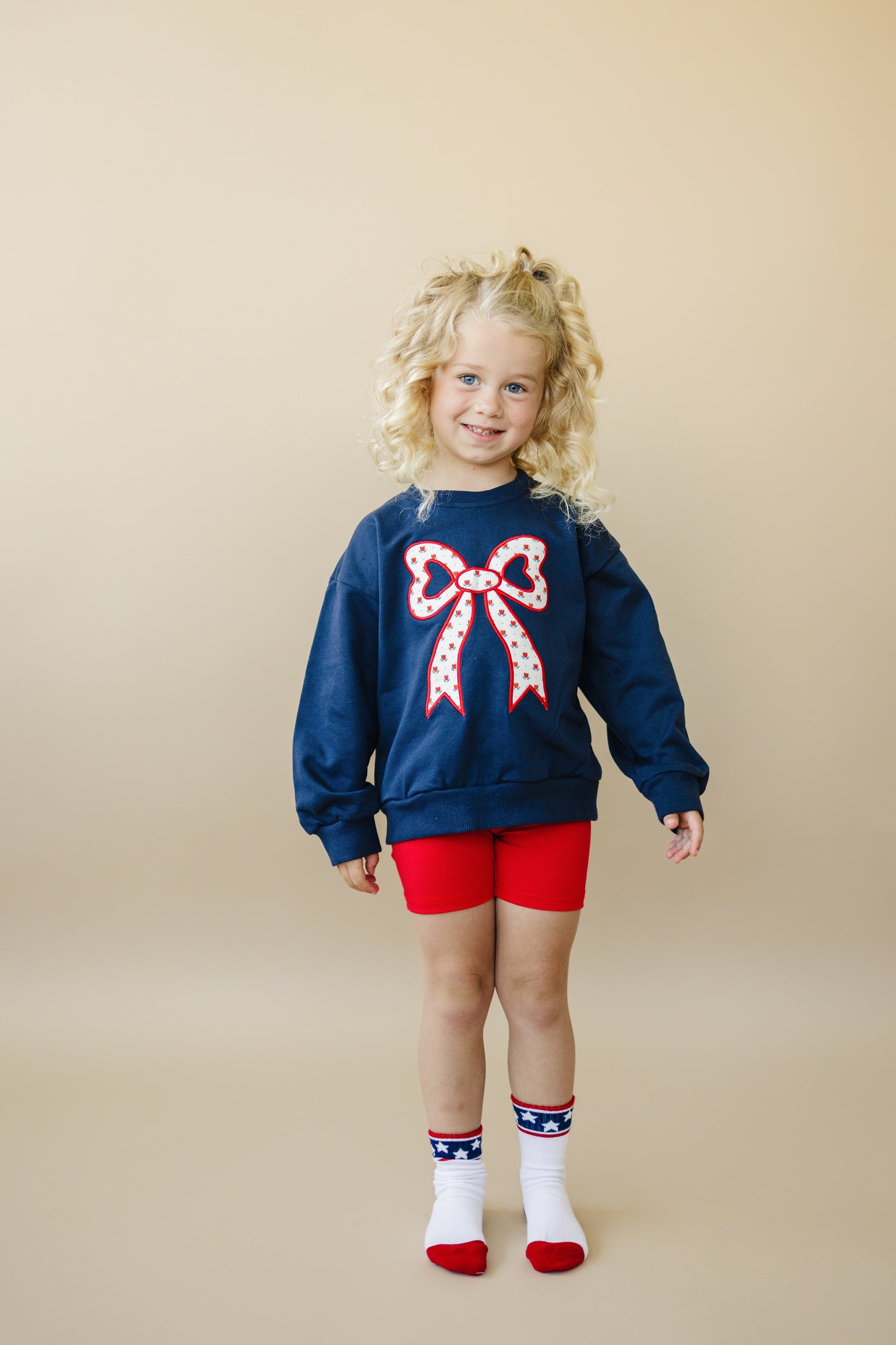 4th of July Tulip Bow Applique Crewneck Sweatshirt