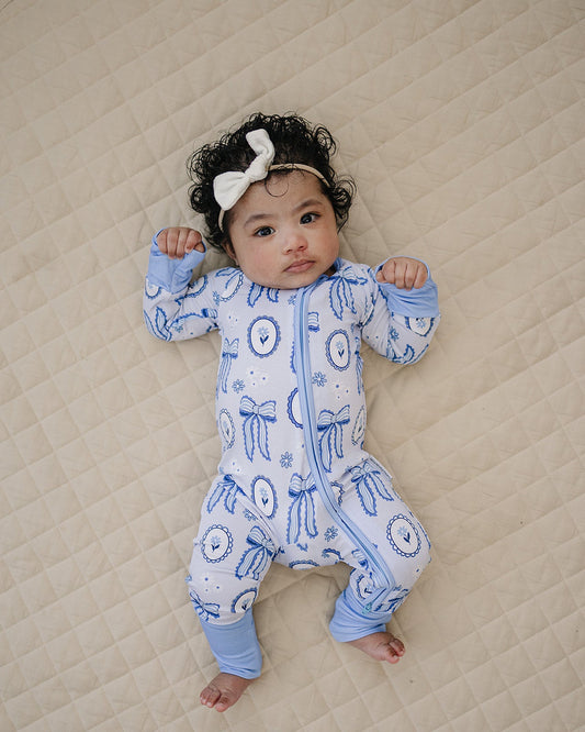 Bamboo Zip Romper | Blue Bow