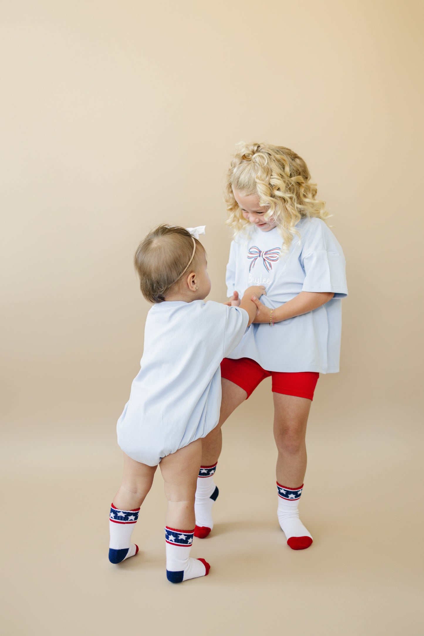 Custom Embroidered Light Blue 4th of July Tee - bow or pick your own design!