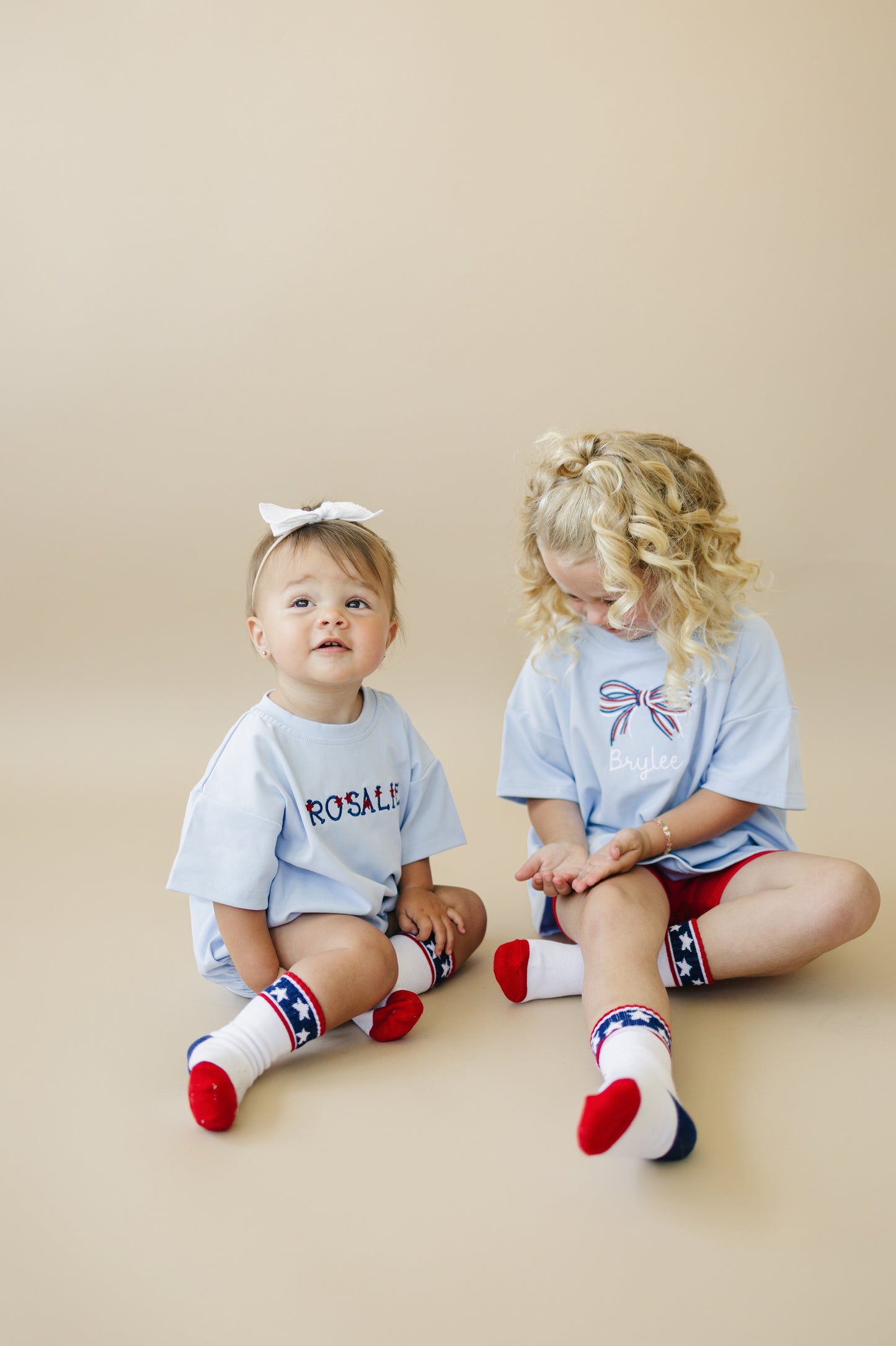 Custom Embroidered Light Blue 4th of July Tee - bow or pick your own design!