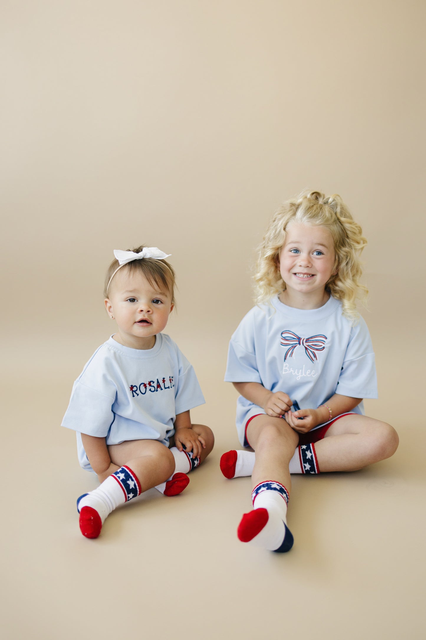Custom Embroidered Light Blue 4th of July Tee - bow or pick your own design!