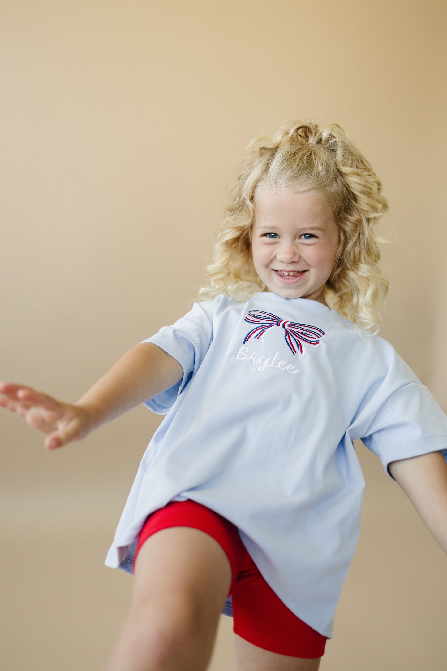 Custom Embroidered Light Blue 4th of July Tee - bow or pick your own design!