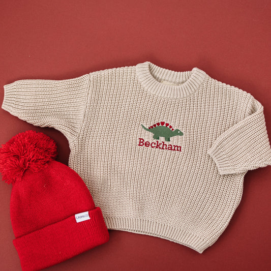 Custom Embroidered Valentine's Knit Sweater - Cream