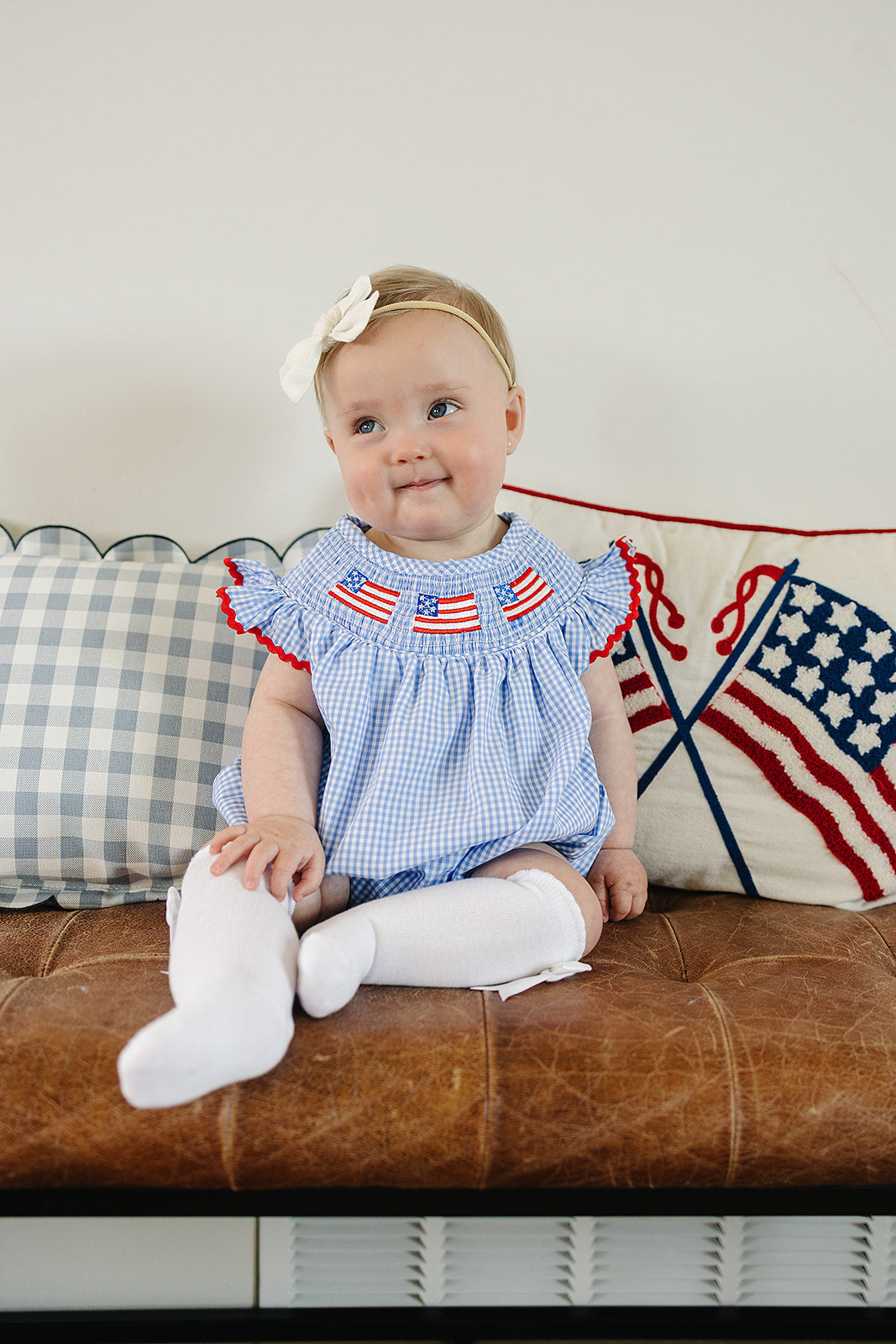 Flag Gingham Smocked Bubble Romper