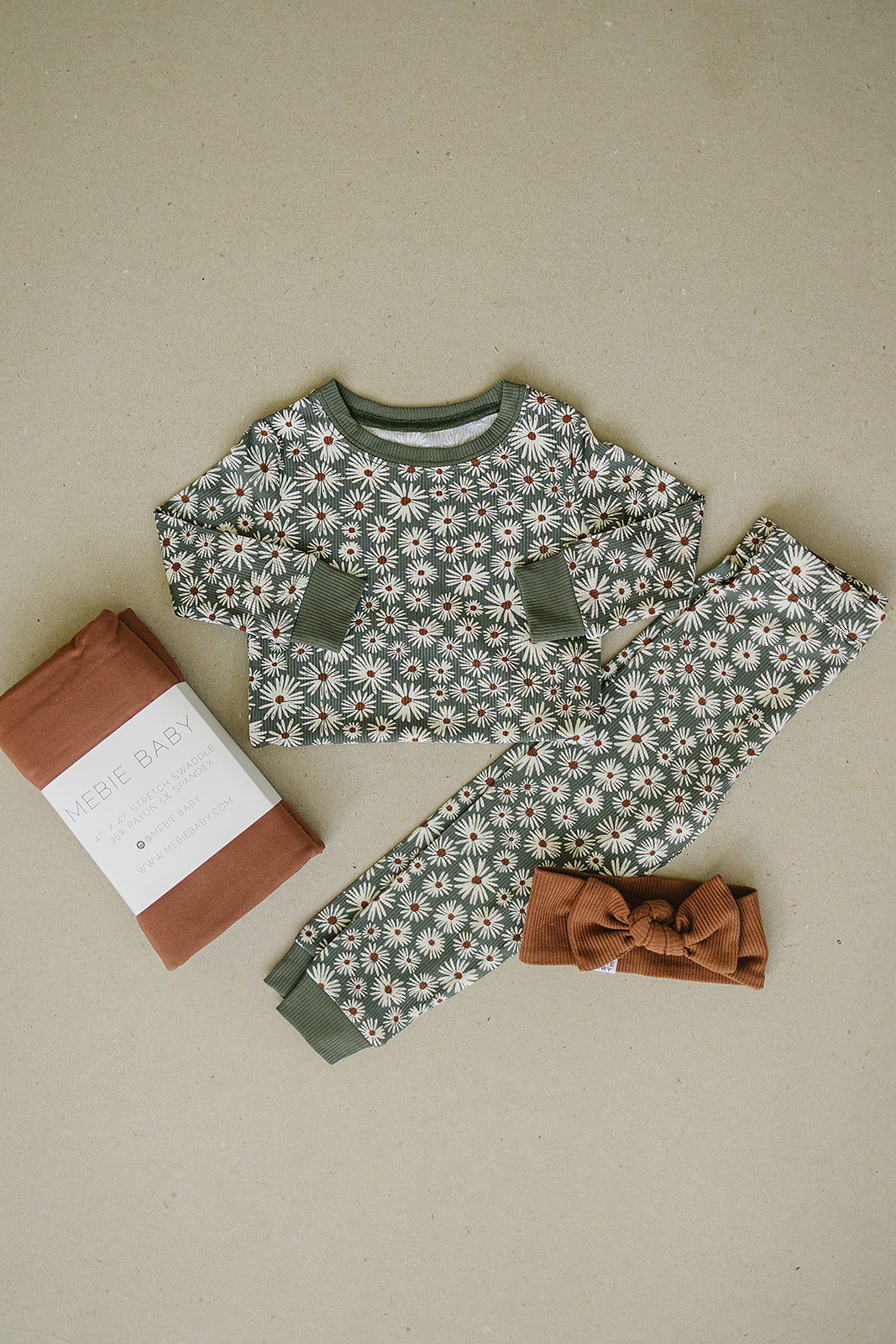 Dark Green Daisy Ribbed Bamboo Cozy Set - Little Joy Co.