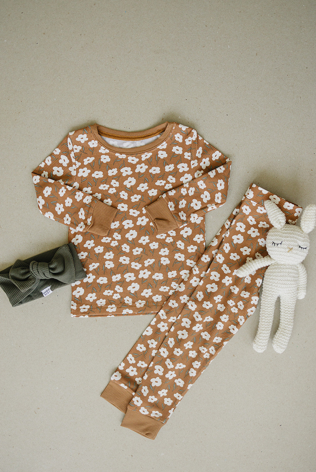 Mustard Floral Ribbed Bamboo Cozy Set - Little Joy Co.
