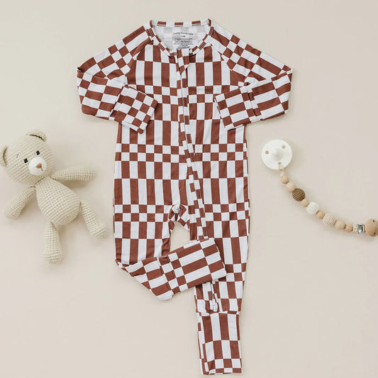 Bamboo Zip Romper | Chocolate Checkered