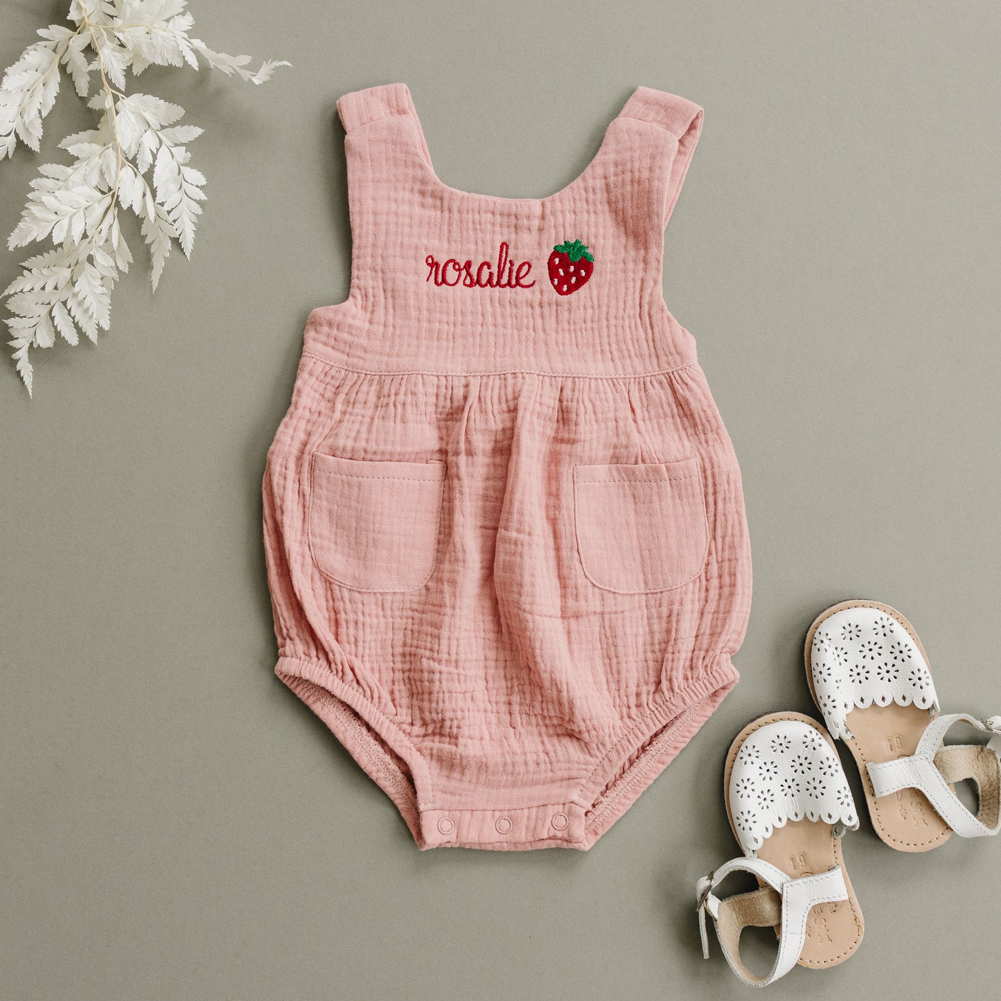 Custom Embroidered Organic Cotton Bubble Romper - more colors