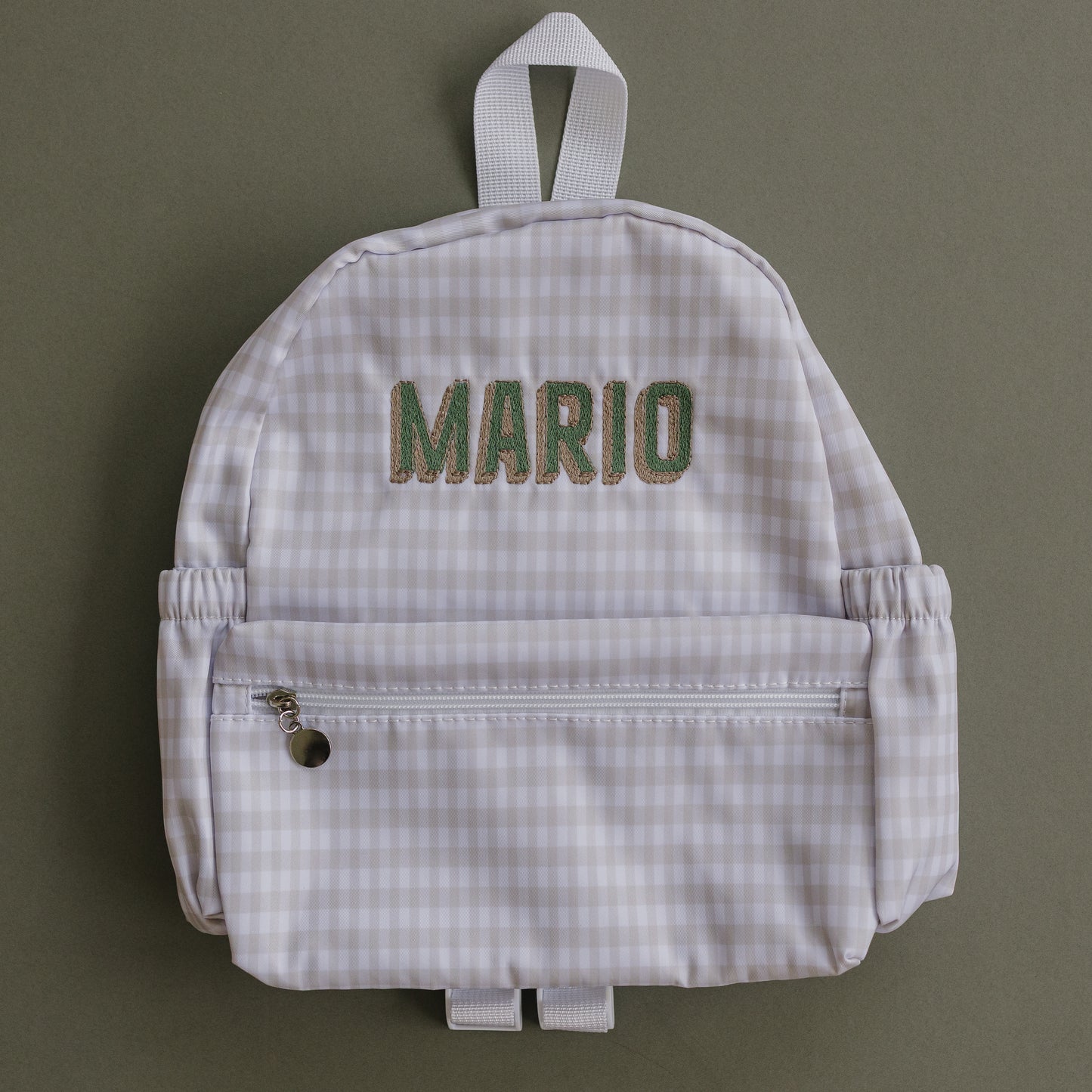 Custom Embroidered Gingham Toddler Backpack - Tan