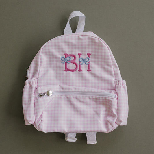 Custom Embroidered Gingham Toddler Backpack - Pink
