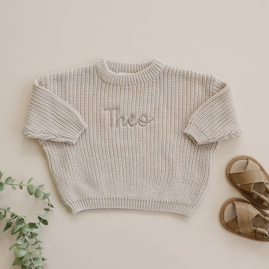 Custom Embroidered Knit Sweater - Beige