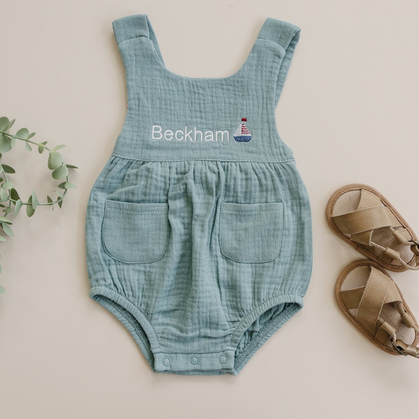 Custom Embroidered Organic Cotton Bubble Romper - more colors