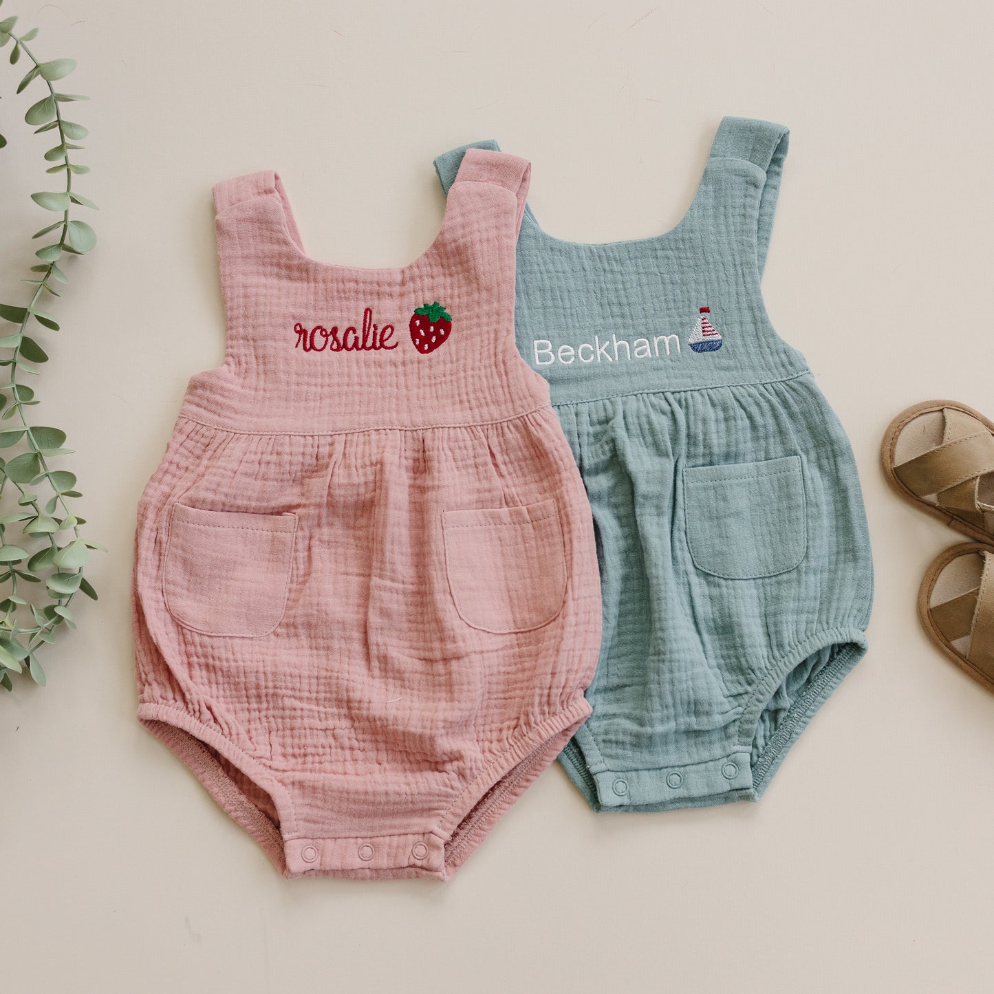 Custom Embroidered Organic Cotton Bubble Romper - more colors