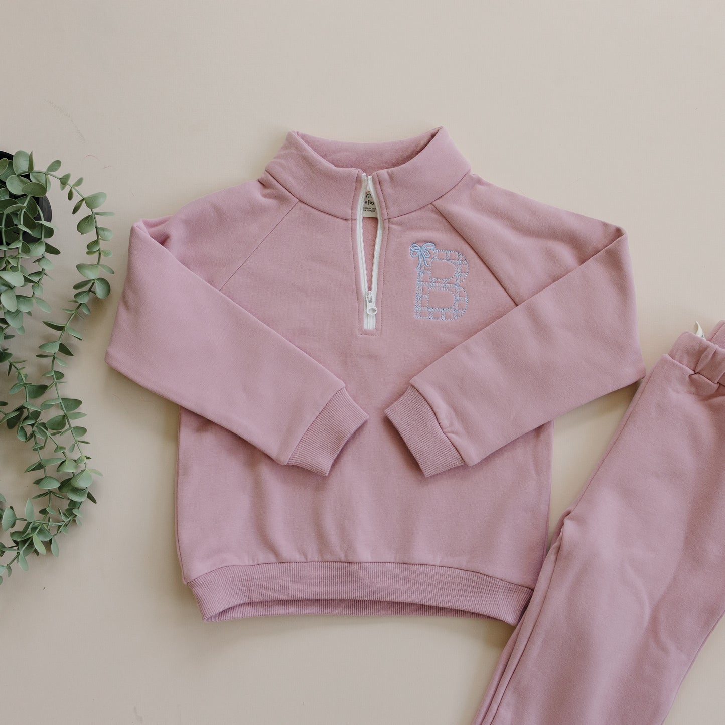 Custom Embroidered Organic Cotton Quarter Zip Set - Pink