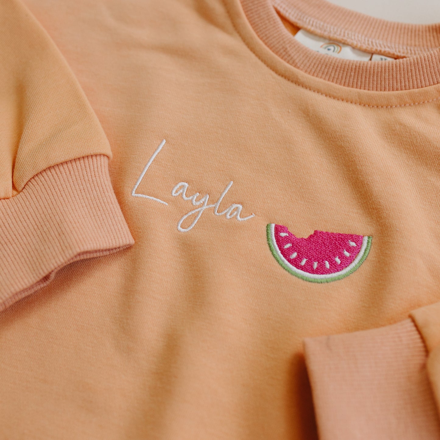 Custom Embroidered Organic Cotton Crewneck or Romper Sweatshirt - Fruit Design