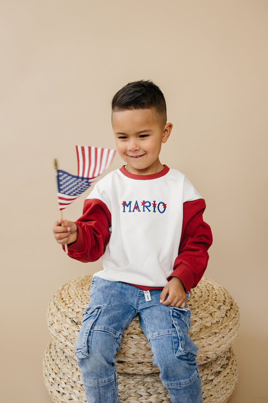 Custom Embroidered 4th of July Colorblock Crewneck Sweatshirt or Romper