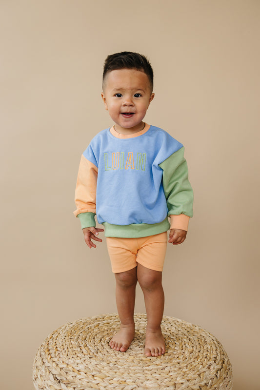 Custom Embroidered Colorblock Crewneck Sweatshirt - Orange Blue Green