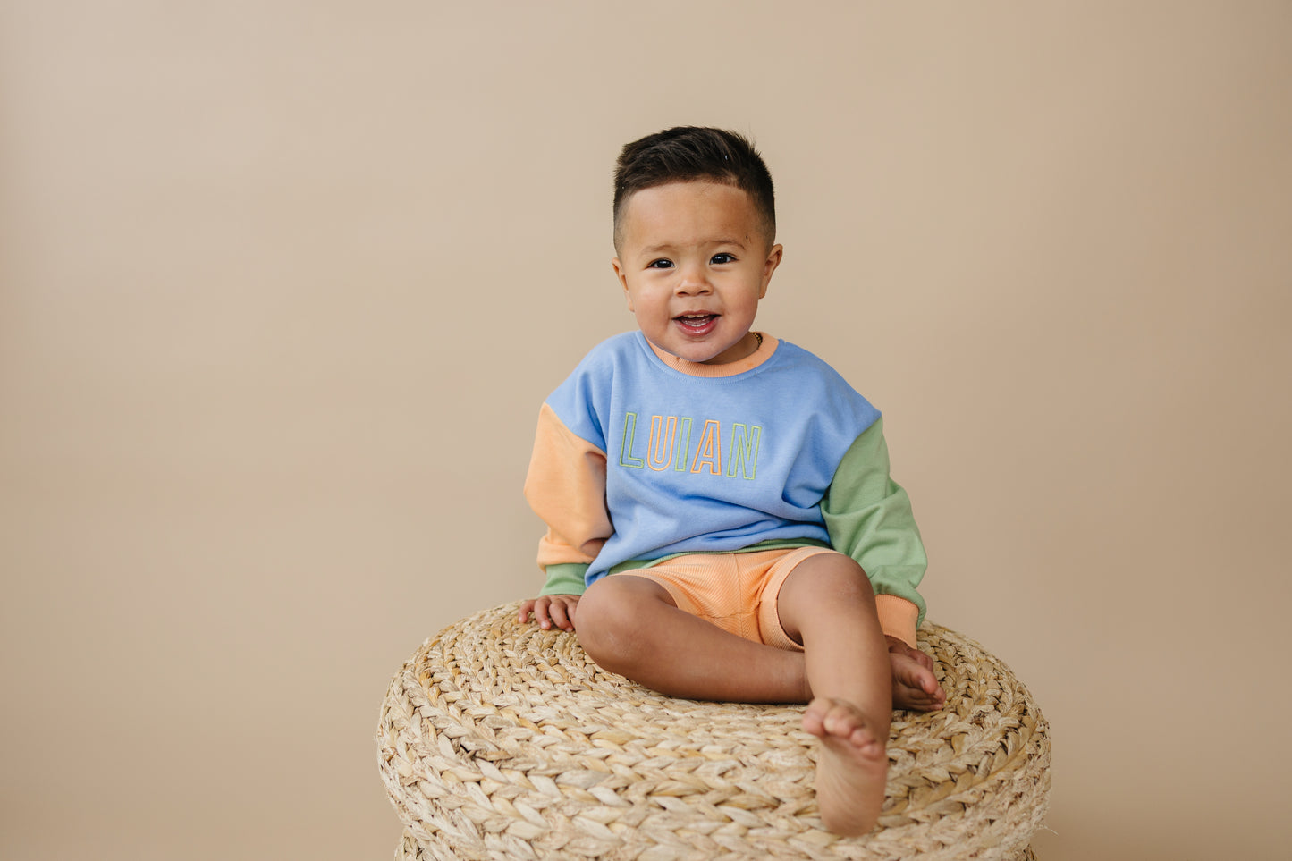 Custom Embroidered Colorblock Crewneck Sweatshirt - Orange Blue Green