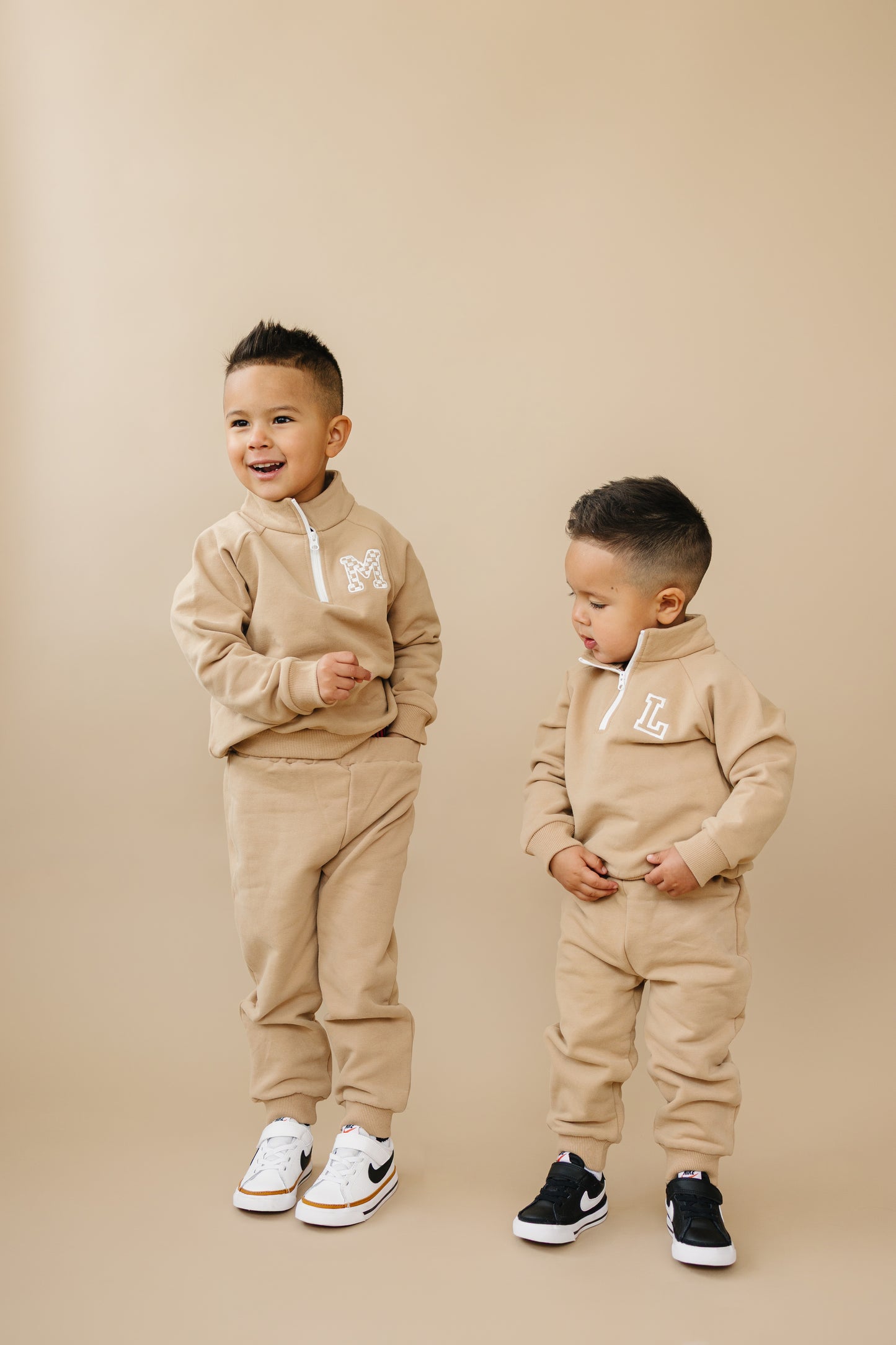 Custom Embroidered Organic Cotton Quarter Zip Set - Tan